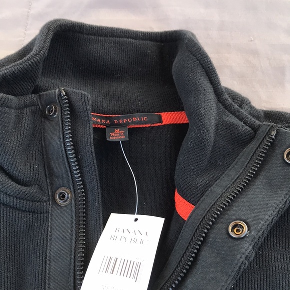 BANANA REPUBLIC Half zip mock neck with snaps. Size M, color Black. - Picture 4 of 4